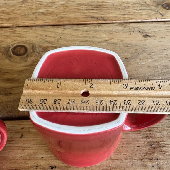 2 Homer Laughlin Fiesta Scarlet D Handle Square Bottom Mugs Fiestaware 12oz READ - Picture 9 of 12